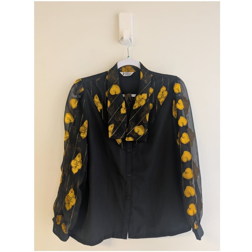 Vintage Korean Button up Blouse with sheer sleeves